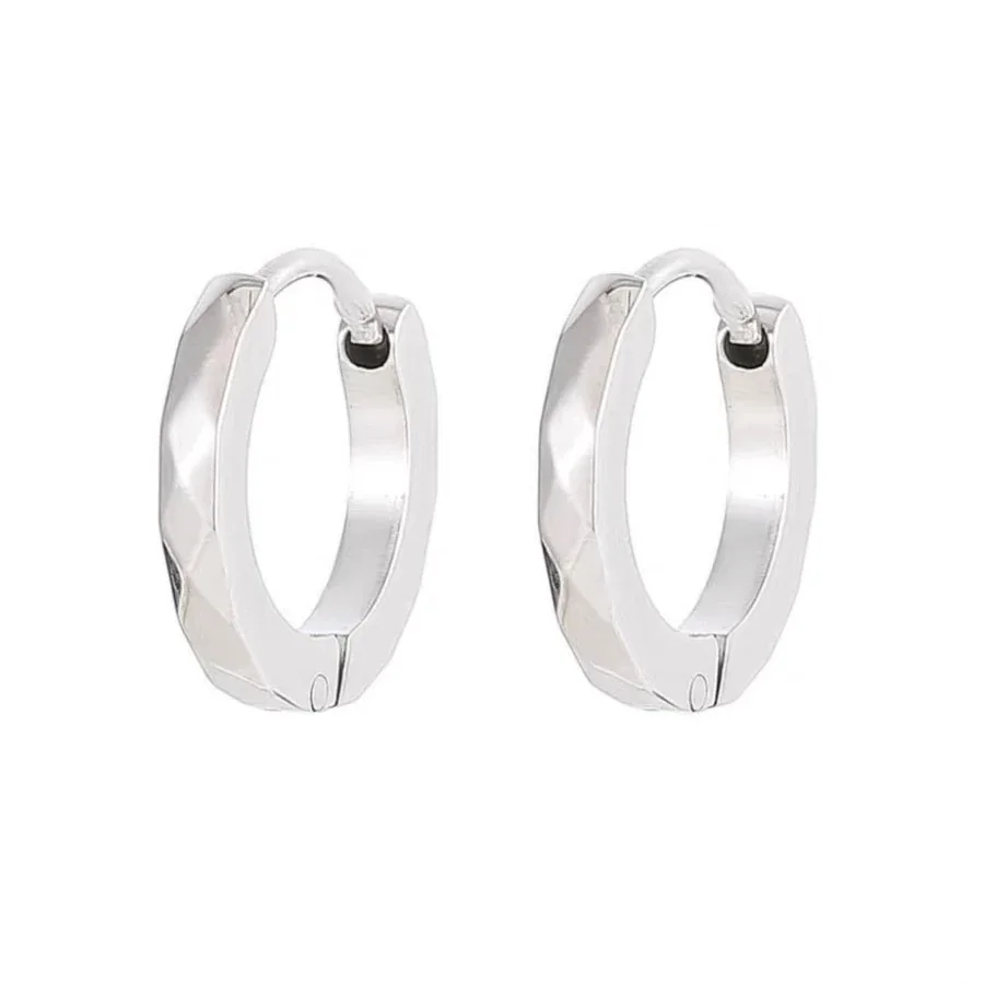 Sculpted Stainless Steel Faceted Hinged Huggie Hoop Earrings