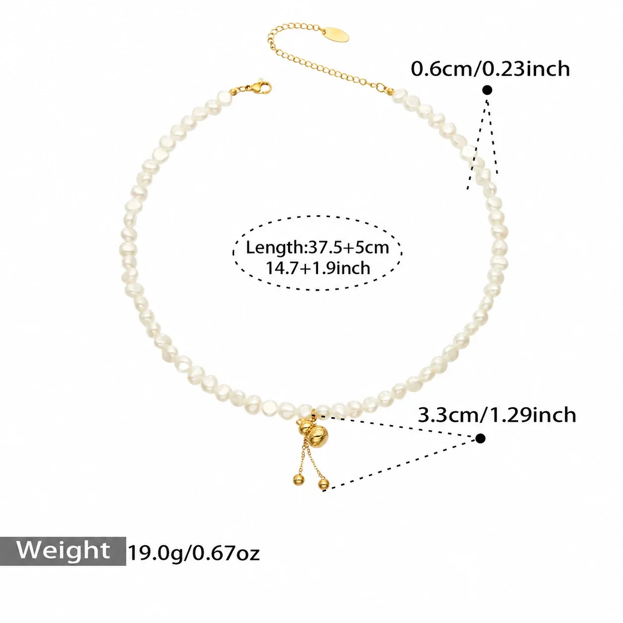 Freshwater Pearl Necklace with Gourd Charm, Gold-Plated Steel - Gold