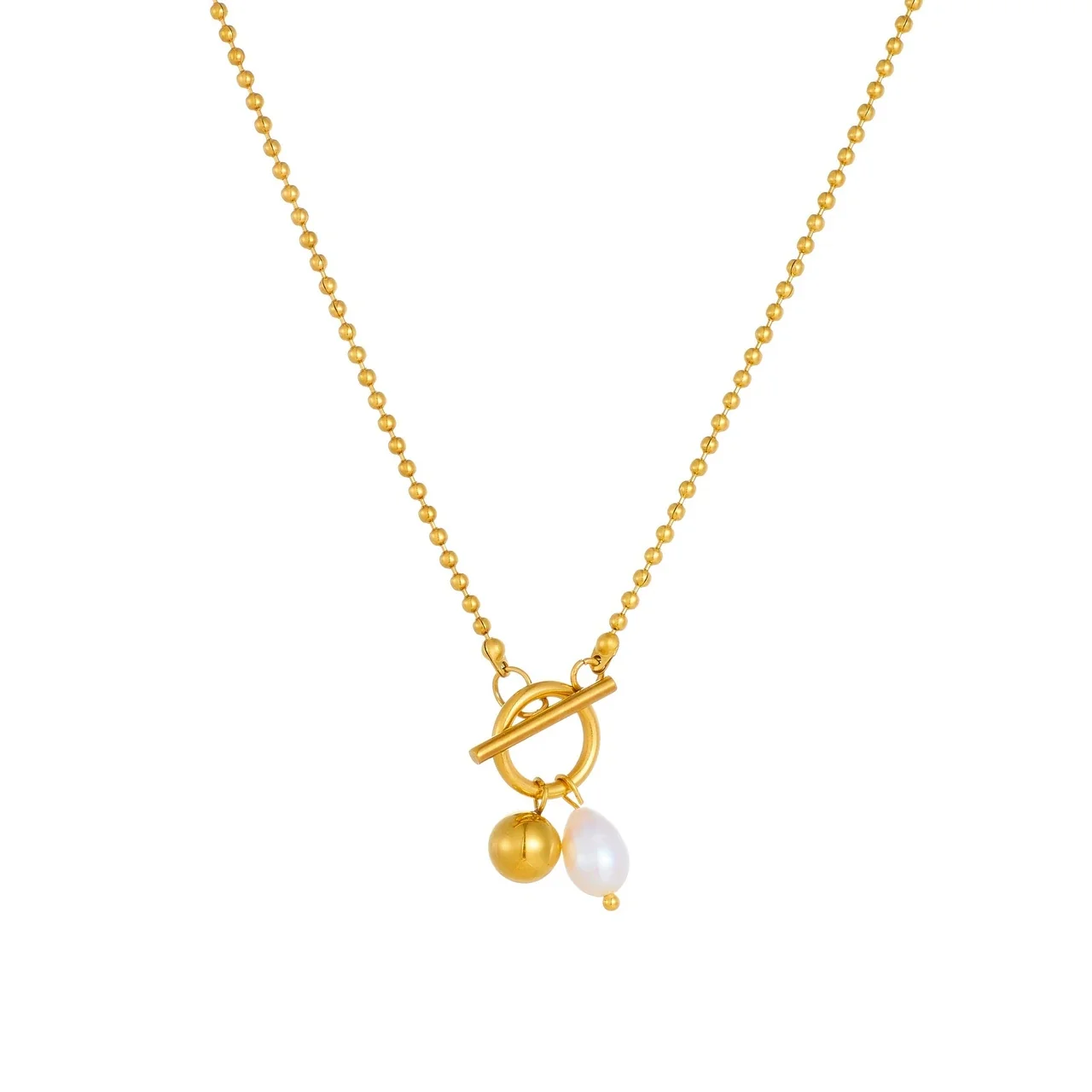 Choker Necklace, Gold-Plated Ball Chain Toggle & Pearl-Effect Bead