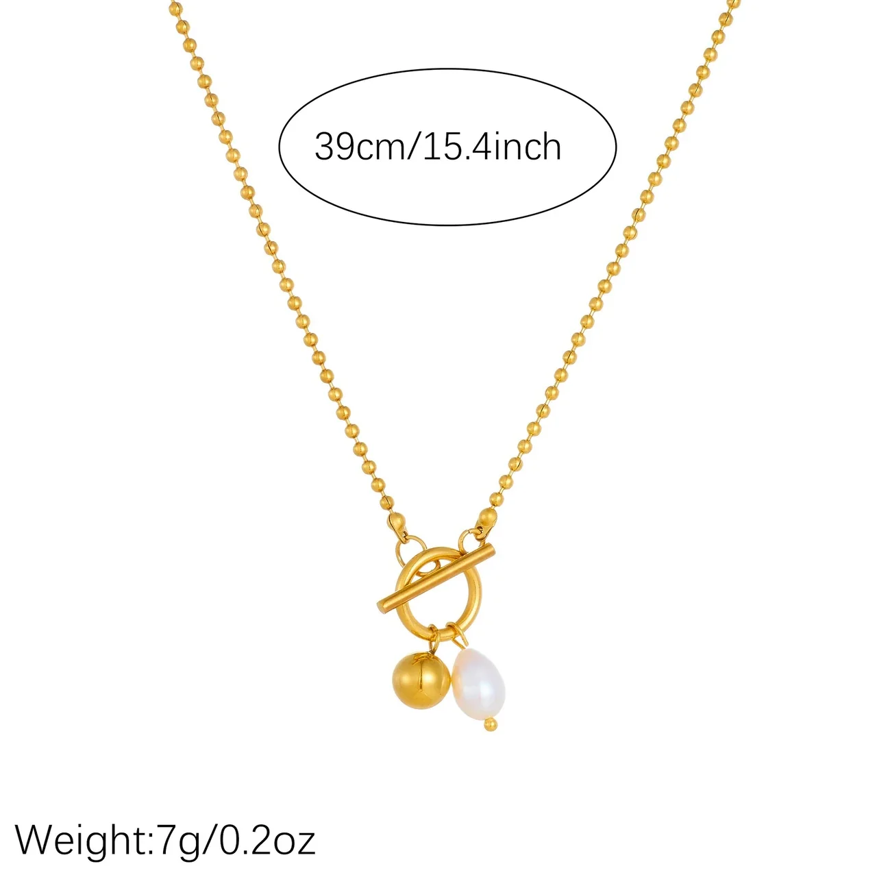 Foto do produto: Colar choker, corrente de esferas banhada a ouro com fecho toggle e conta efeito pérola