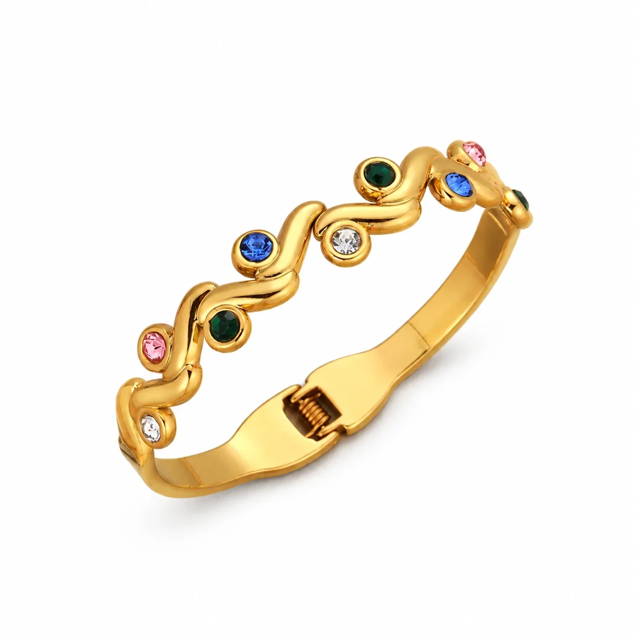Foto del producto: Bangle with Wavy Bezel-Set Cubic Zirconia, Gold-Plated Stainless Steel