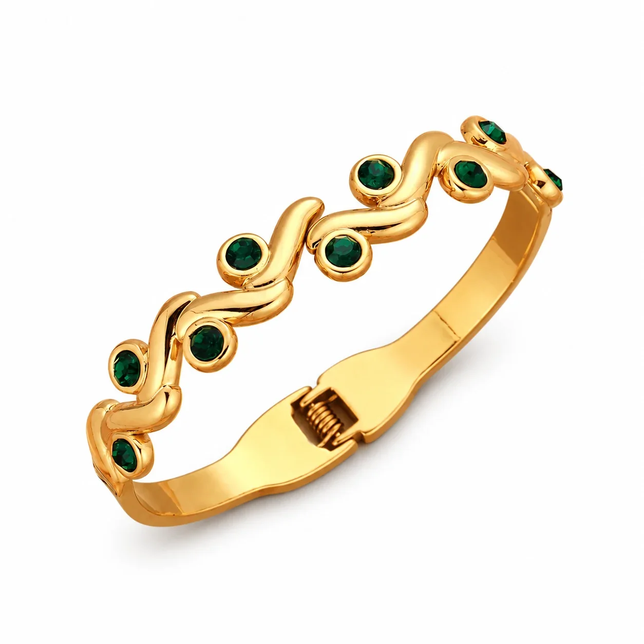 Foto del producto: Bangle with Wavy Bezel-Set Cubic Zirconia, Gold-Plated Stainless Steel