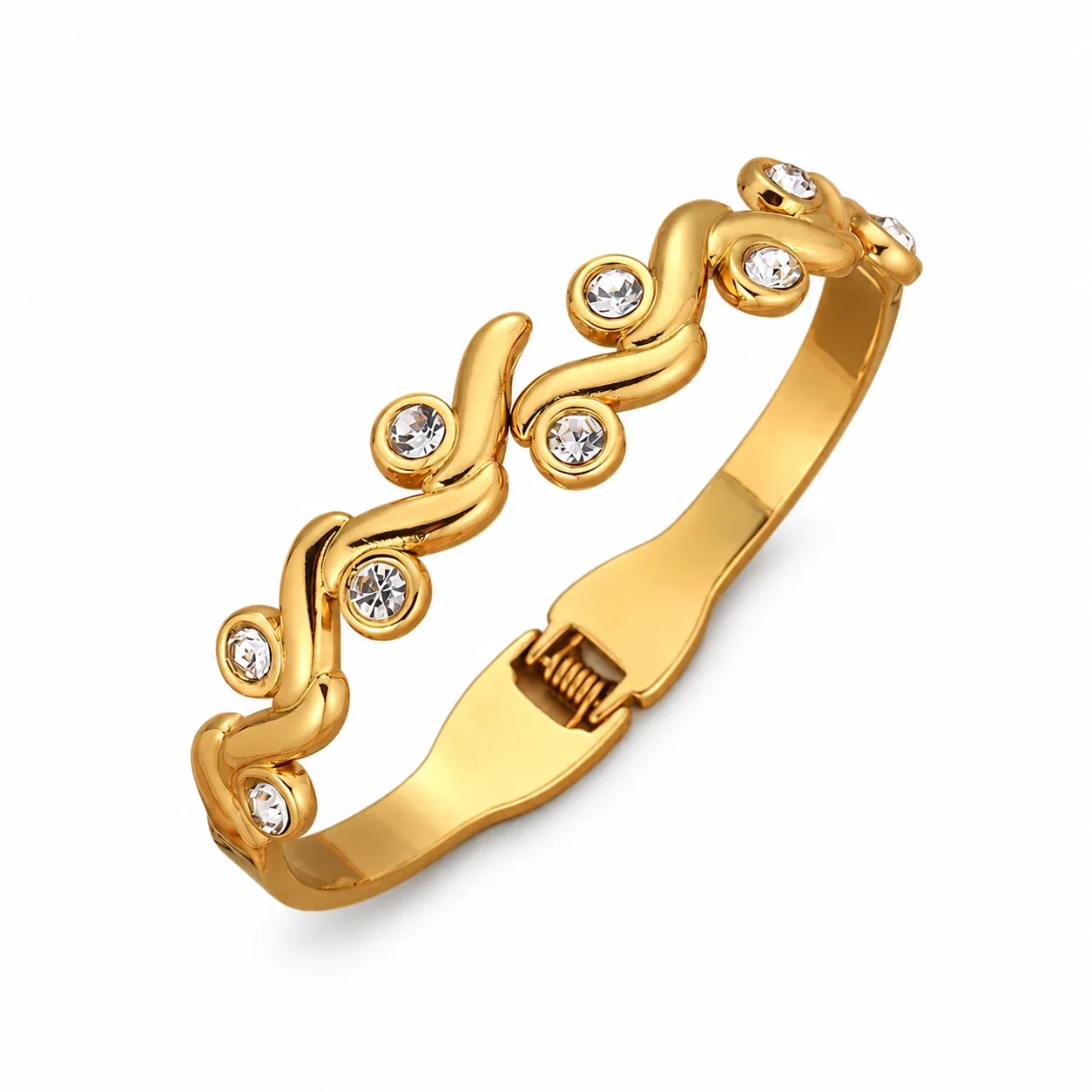 Foto del producto: Bangle with Wavy Bezel-Set Cubic Zirconia, Gold-Plated Stainless Steel