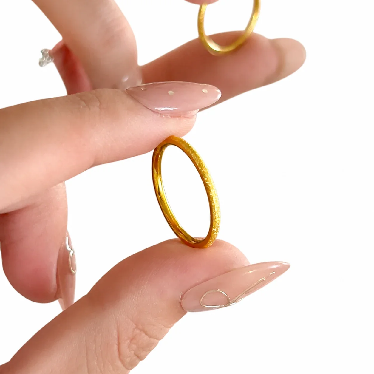 Refined Gold-Plated Frosted Slim Band Stacking Ring