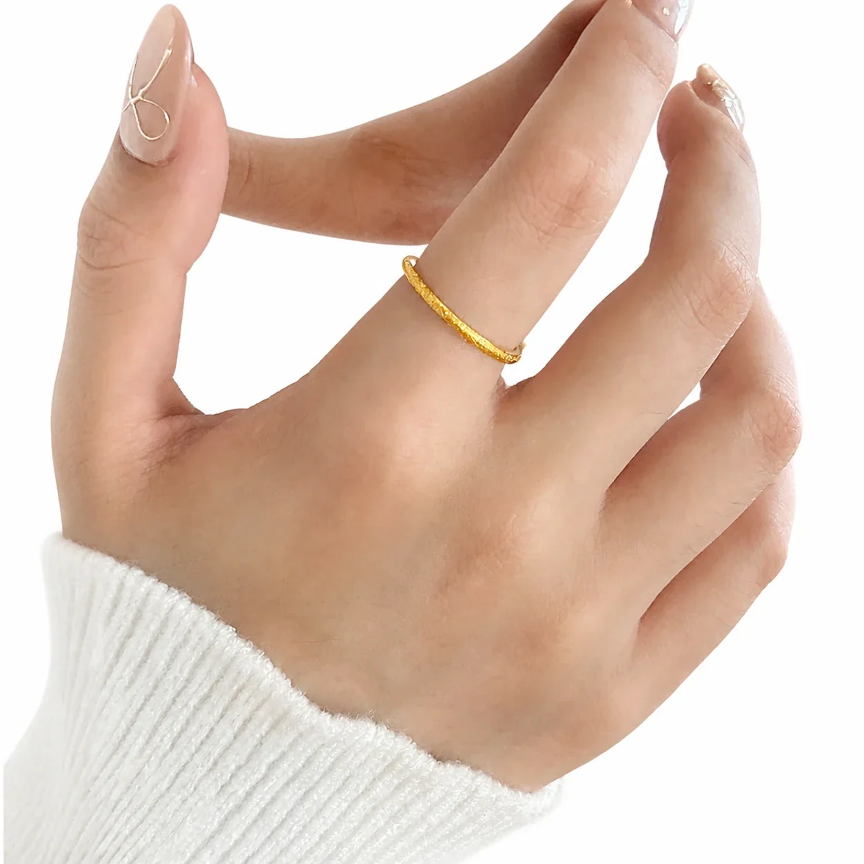 Refined Gold-Plated Frosted Slim Band Stacking Ring