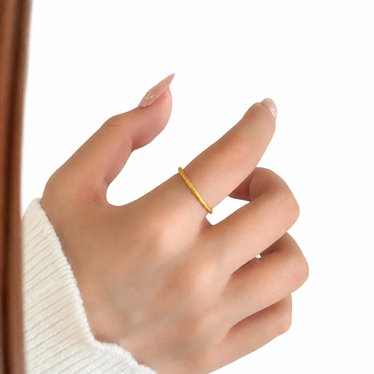 Refined Gold-Plated Frosted Slim Band Stacking Ring