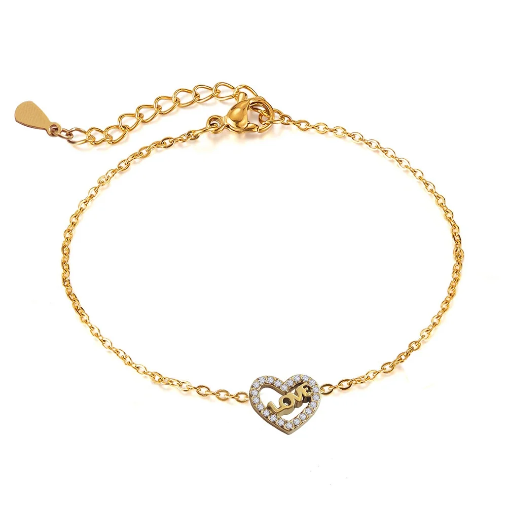 Bracelet, Crystal Heart LOVE Letter, Gold-Tone Stainless Steel