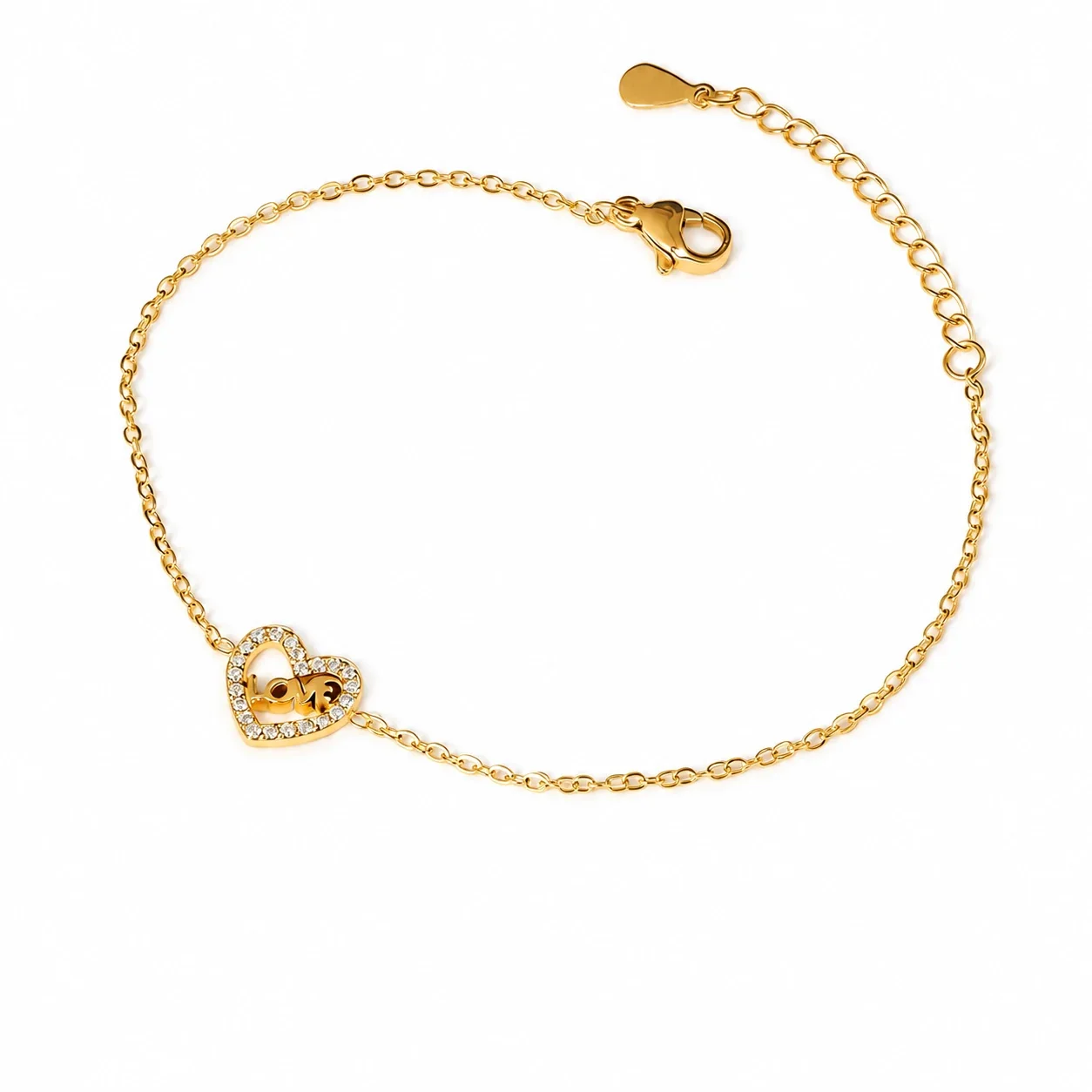 Photo produit : Bracelet Lettre LOVE Cœur en Cristal, Acier Inoxydable Doré