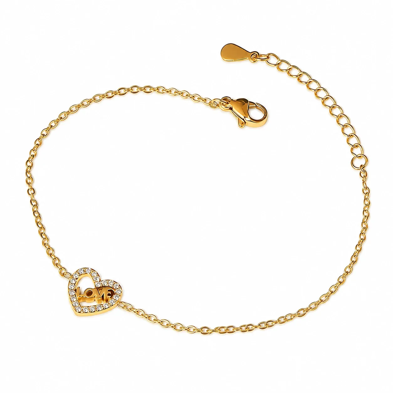 Photo produit : Bracelet Lettre LOVE Cœur en Cristal, Acier Inoxydable Doré