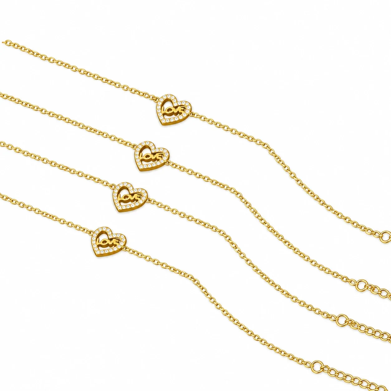 Photo produit : Bracelet Lettre LOVE Cœur en Cristal, Acier Inoxydable Doré