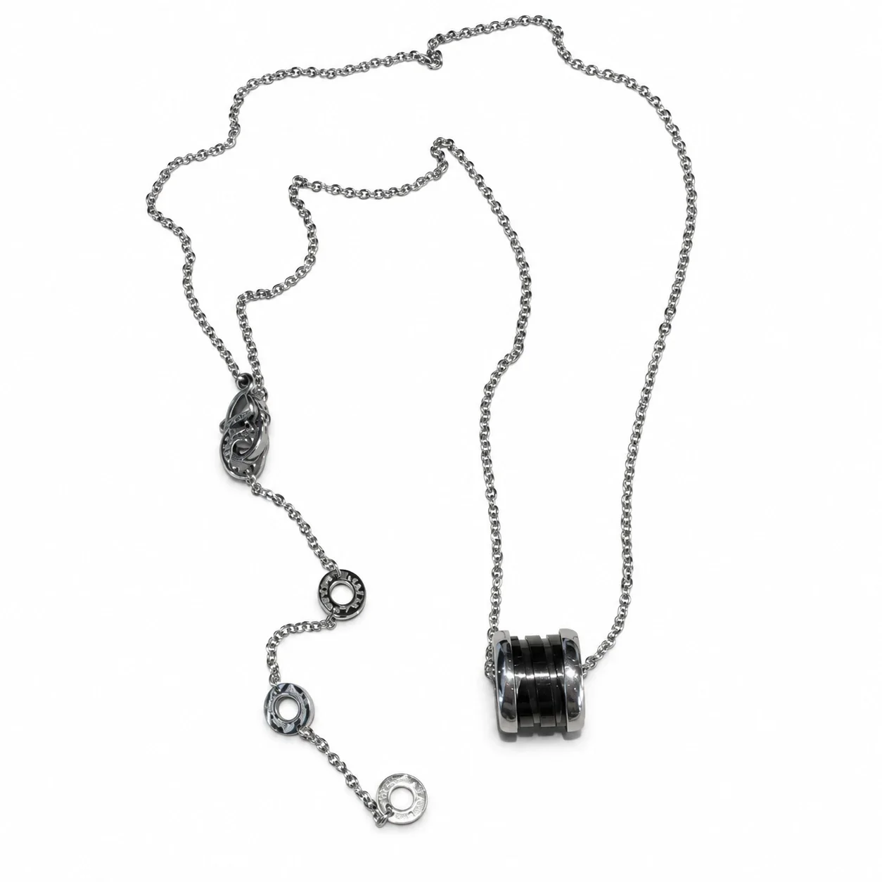 Ketting met keramische tonhanger en kristalaccent, roestvrij staal productfoto