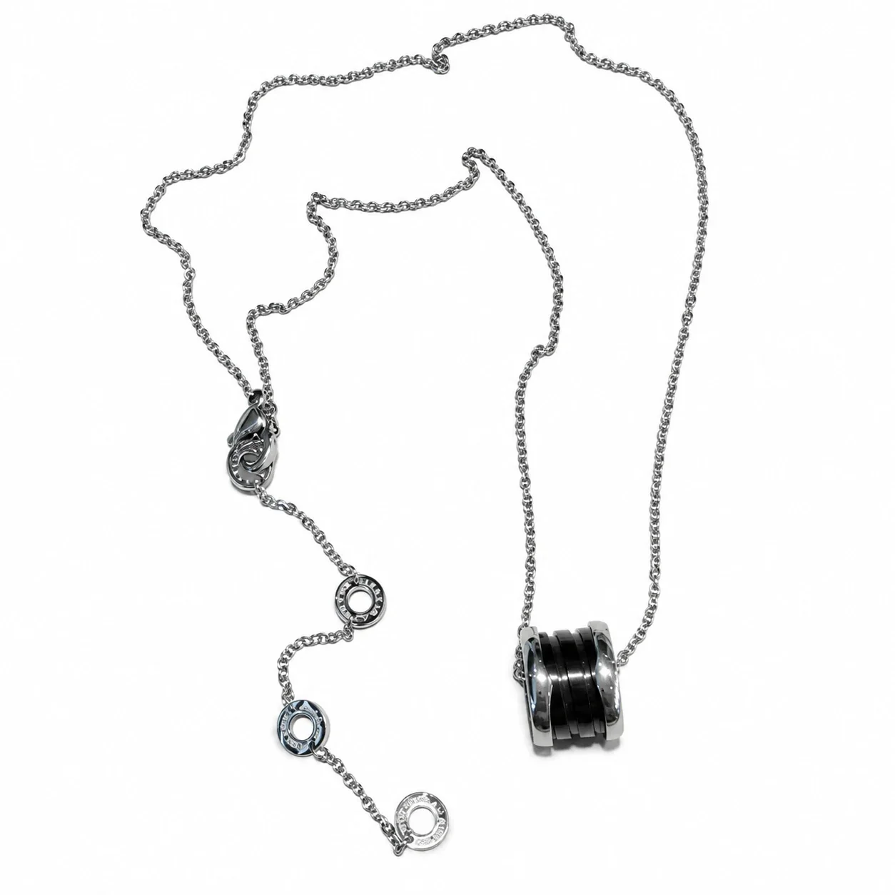 Ketting met keramische tonhanger en kristalaccent, roestvrij staal productfoto