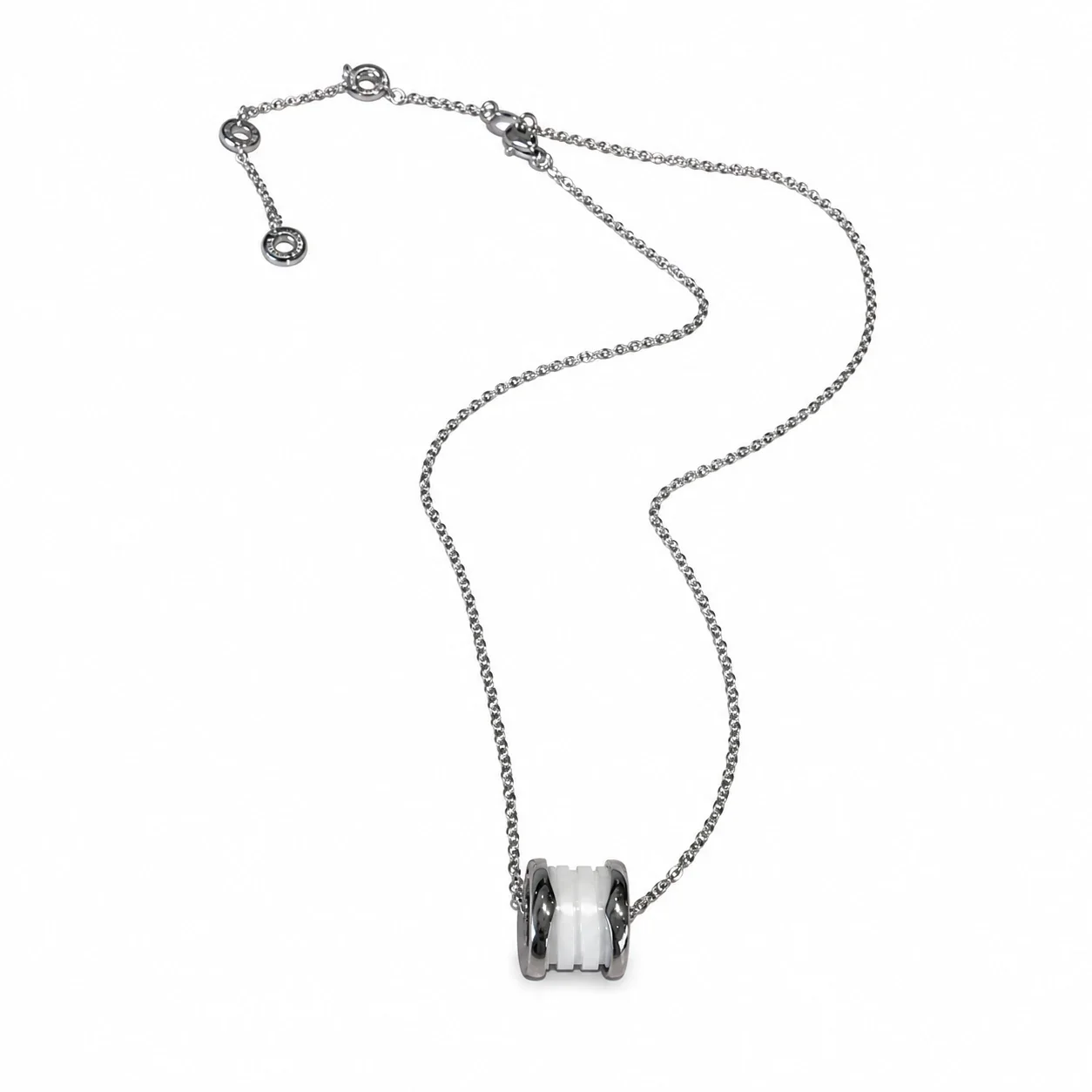 Ketting met keramische tonhanger en kristalaccent, roestvrij staal productfoto