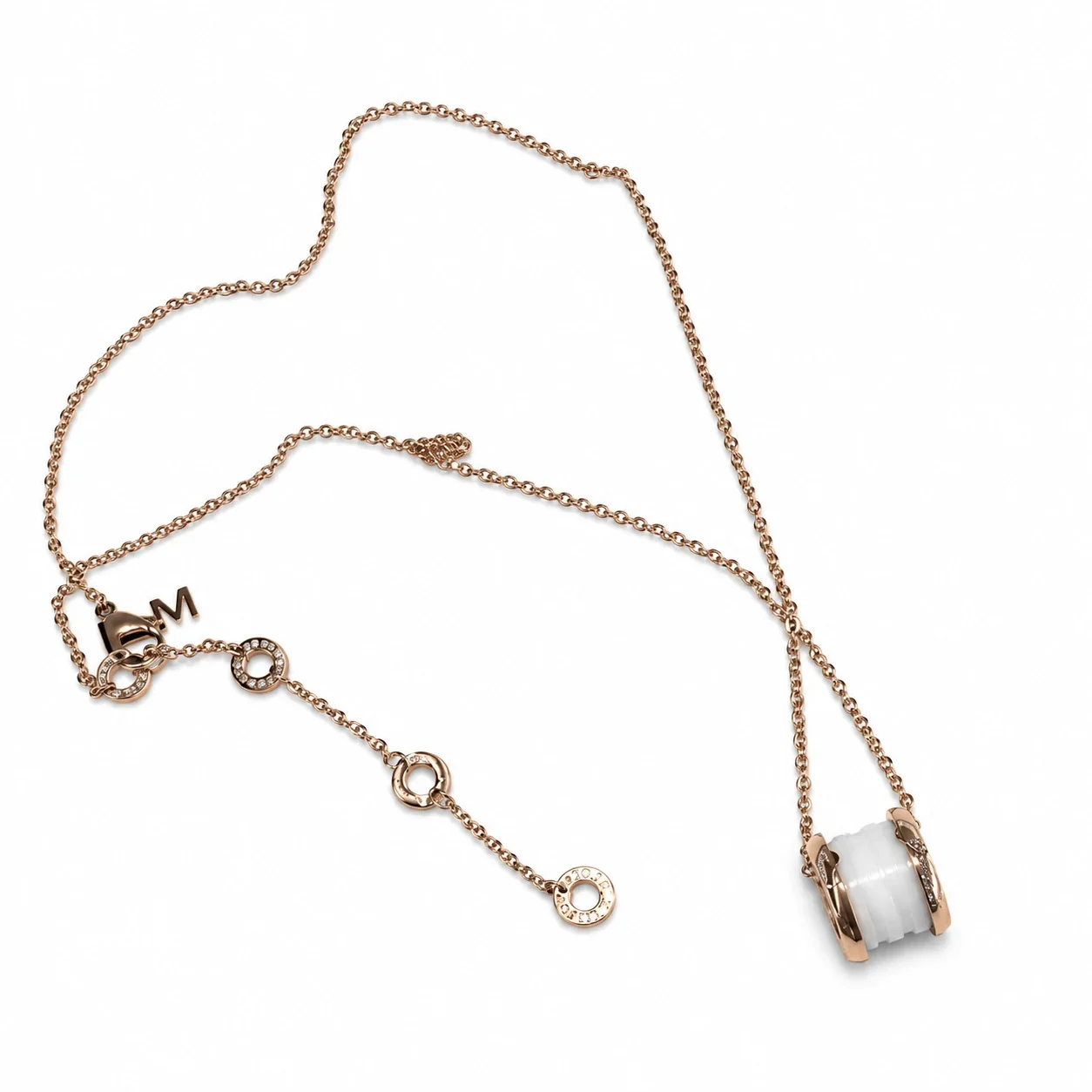 Ketting met keramische tonhanger en kristalaccent, roestvrij staal productfoto