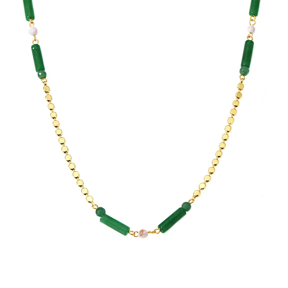 Necklace with Green Aventurine Tubes & Pearl-effect-Effect Beads