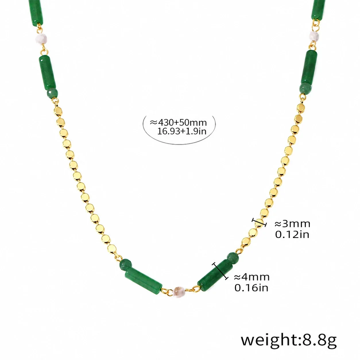 Necklace with Green Aventurine Tubes & Pearl-effect-Effect Beads - Green
