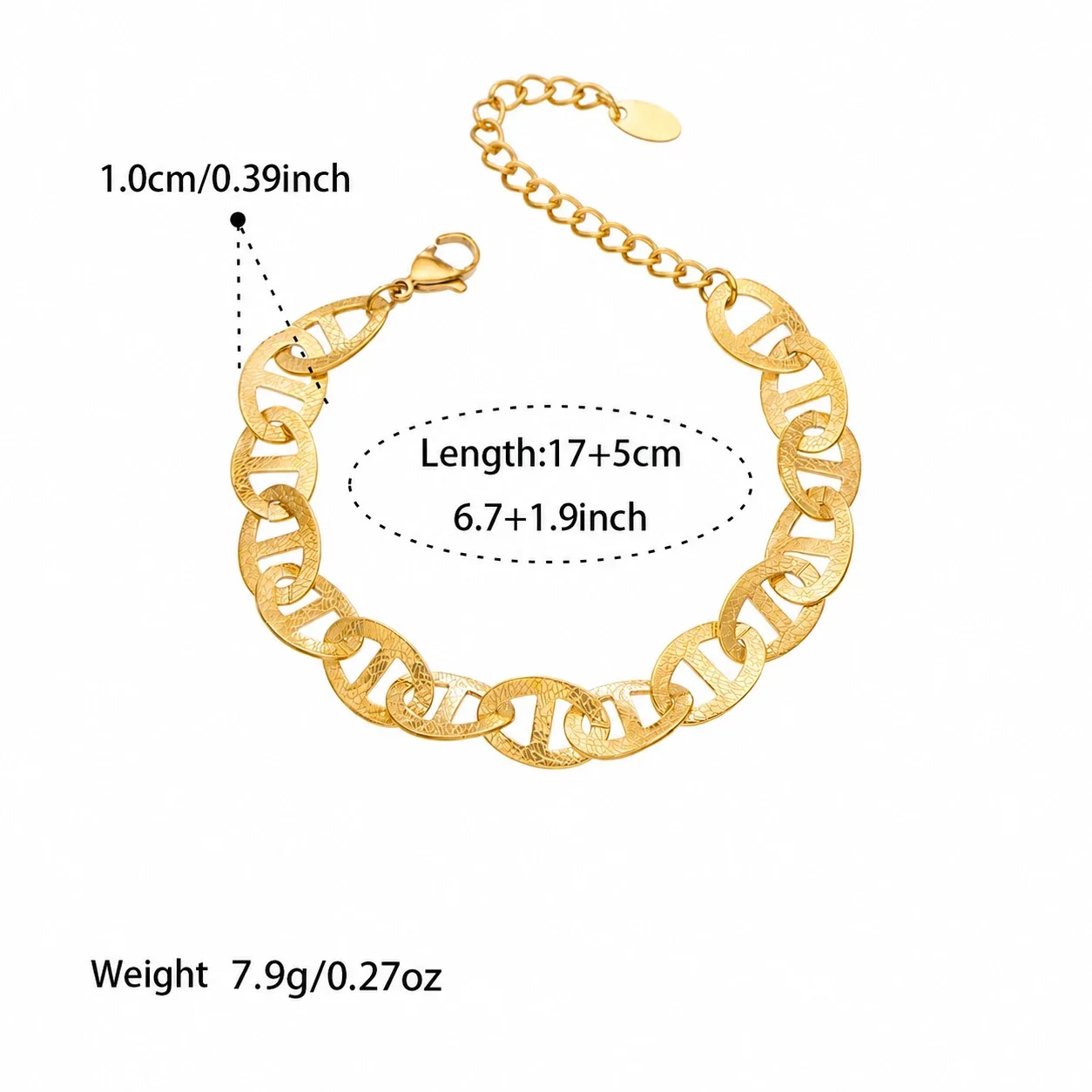 Jewelry Set Textured Openwork Oval Link Gold PVD Stainless Steel - Gold