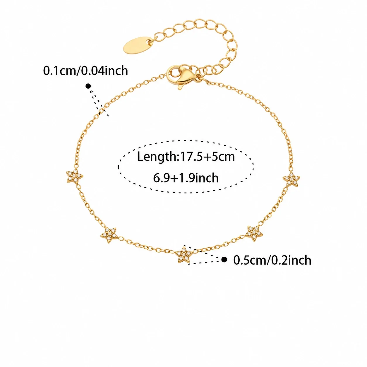 Jewelry Set Sunburst & Star CZ 18K Gold-Plated Steel - Gold -Point Star CZ , 17.5+5 cm