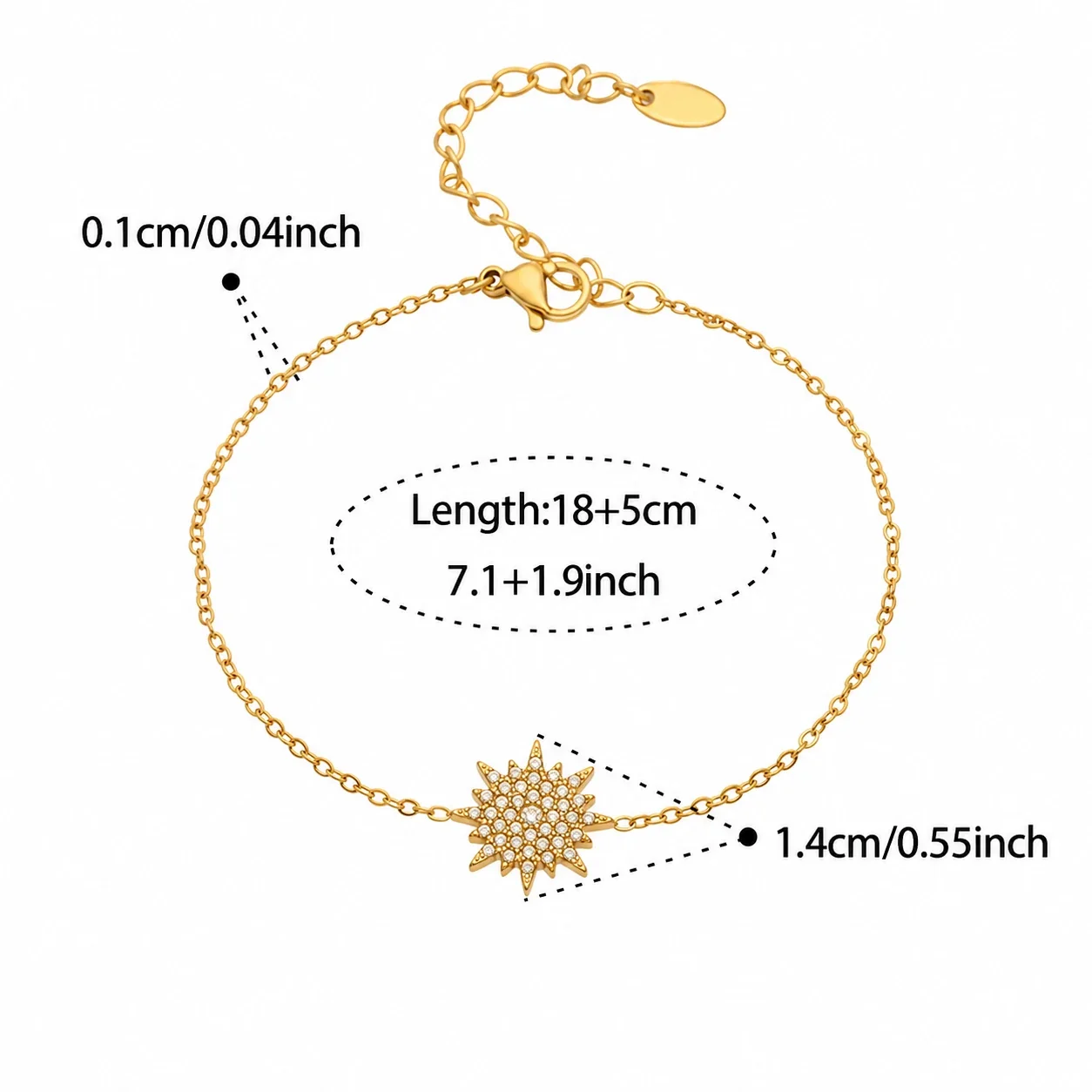 Jewelry Set Sunburst & Star CZ 18K Gold-Plated Steel - Gold Sunburst CZ , 18+5 cm