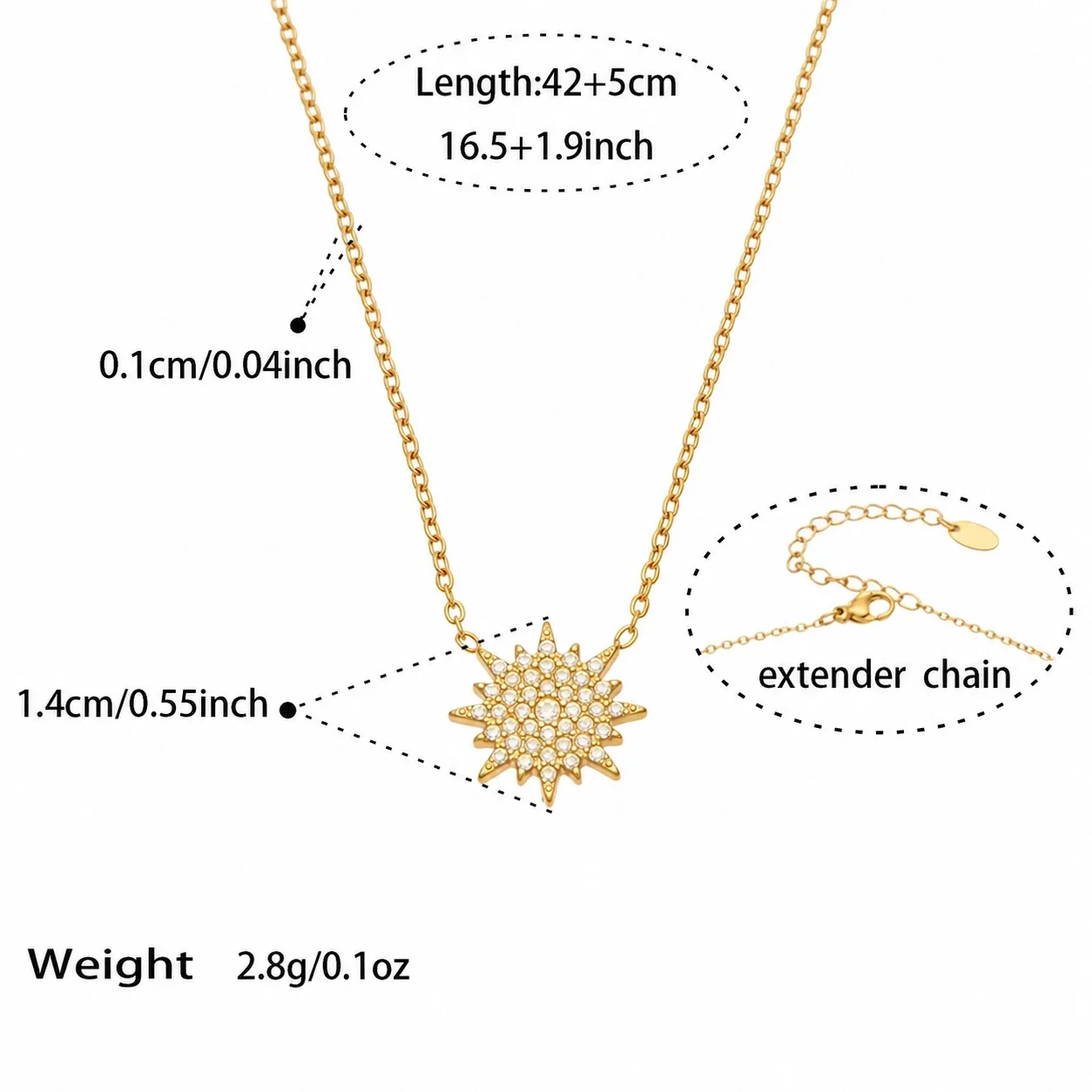 Jewelry Set Sunburst & Star CZ 18K Gold-Plated Steel - Gold Sunburst CZ , 42+5 cm