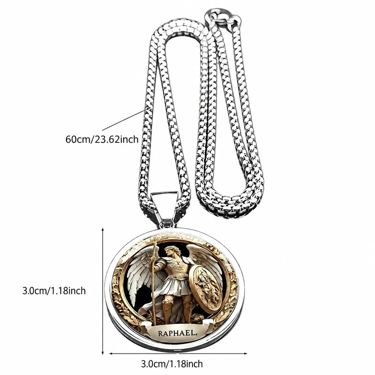 Archangel Raphael Medallion Box Chain Stainless Steel Necklace
