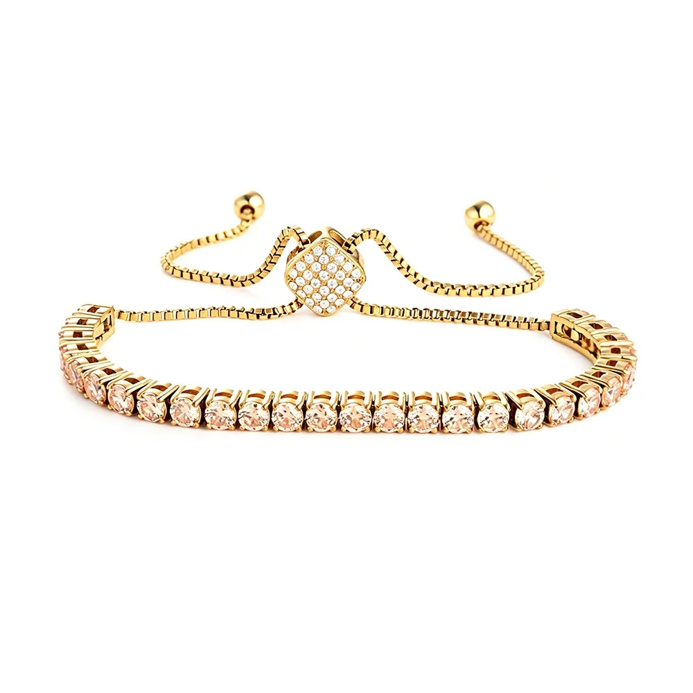 Polished 316 Stainless Round CZ Tennis Bracelet - Gold Square Champagne mm