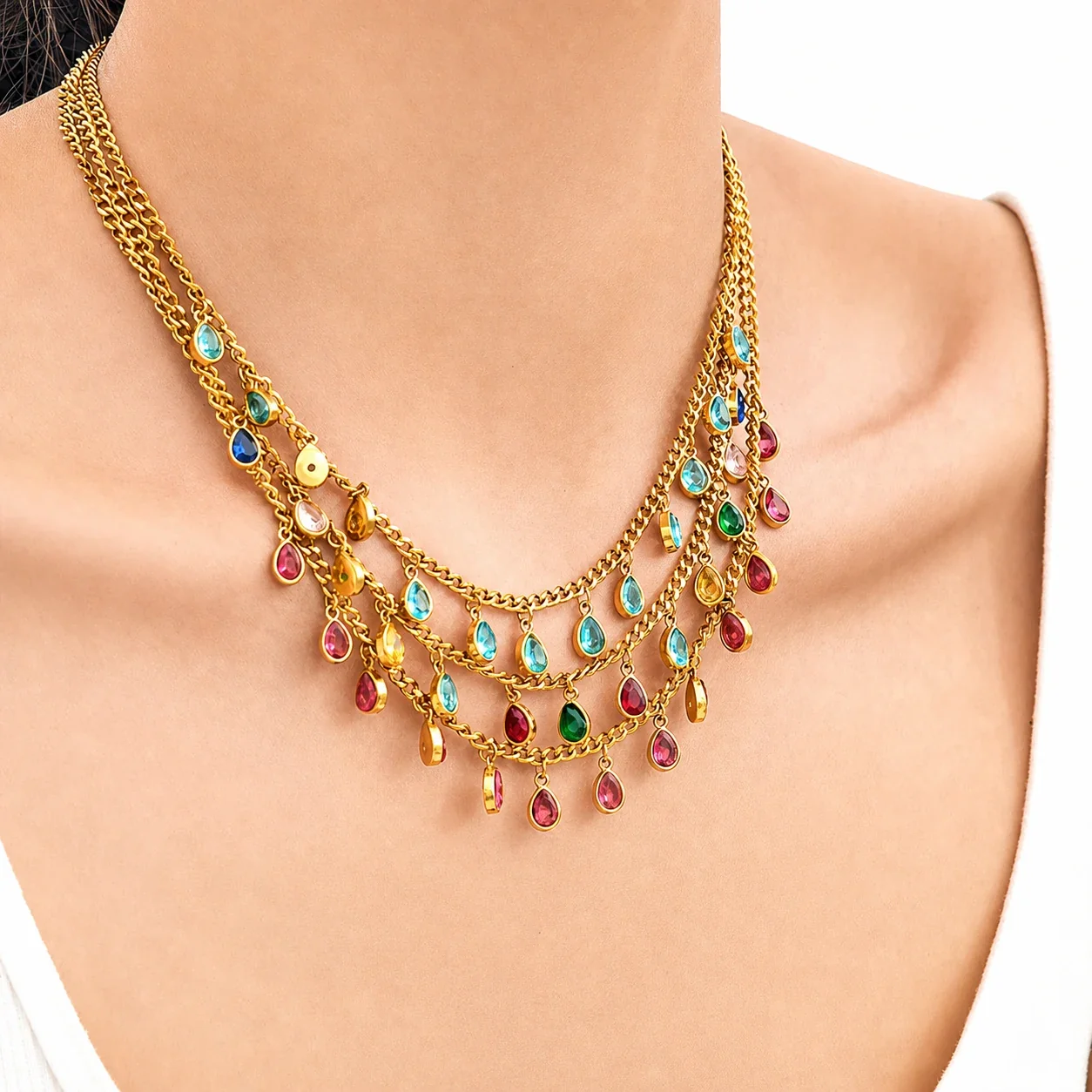 Radiant 316 Stainless Steel Teardrop CZ Necklace