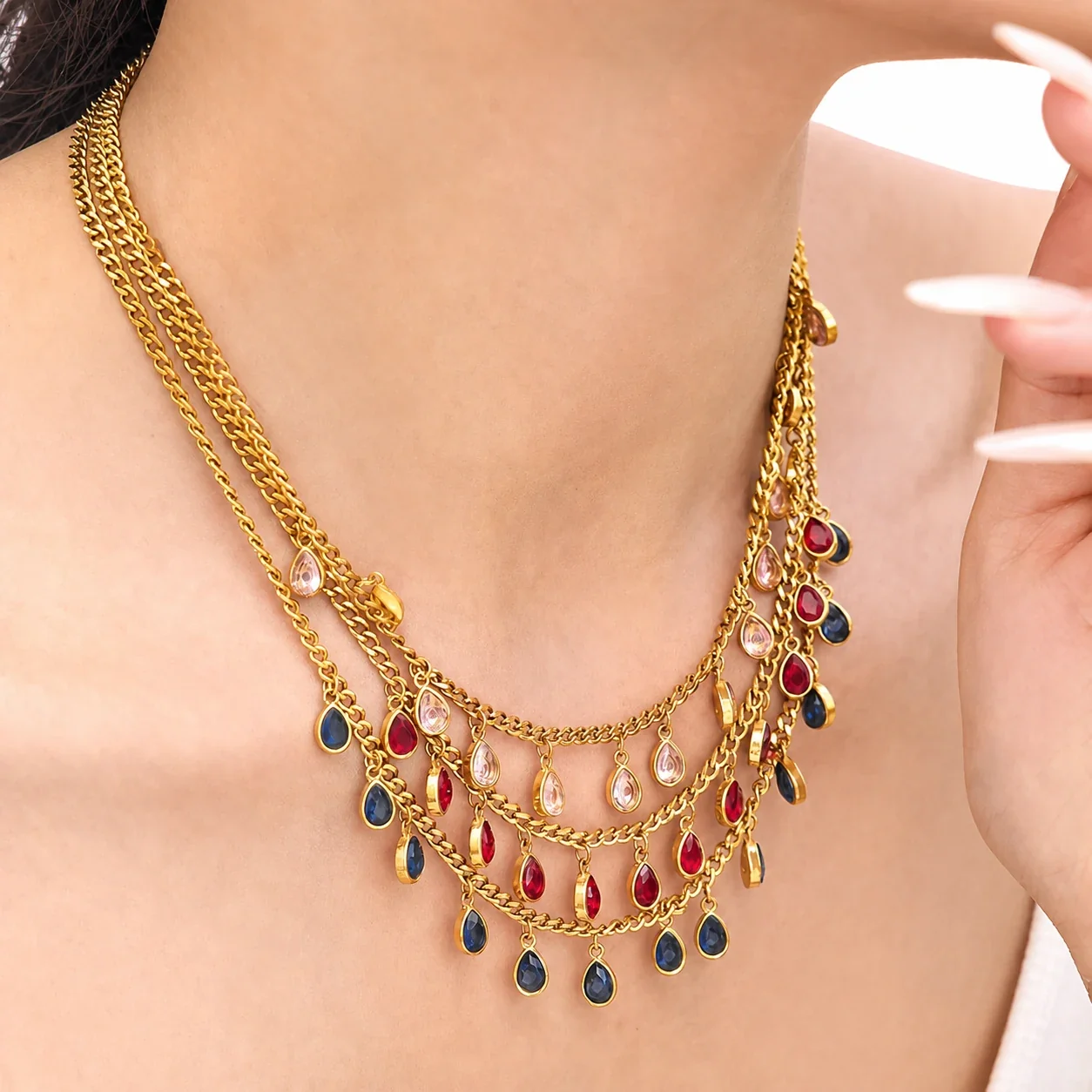 Radiant 316 Stainless Steel Teardrop CZ Necklace