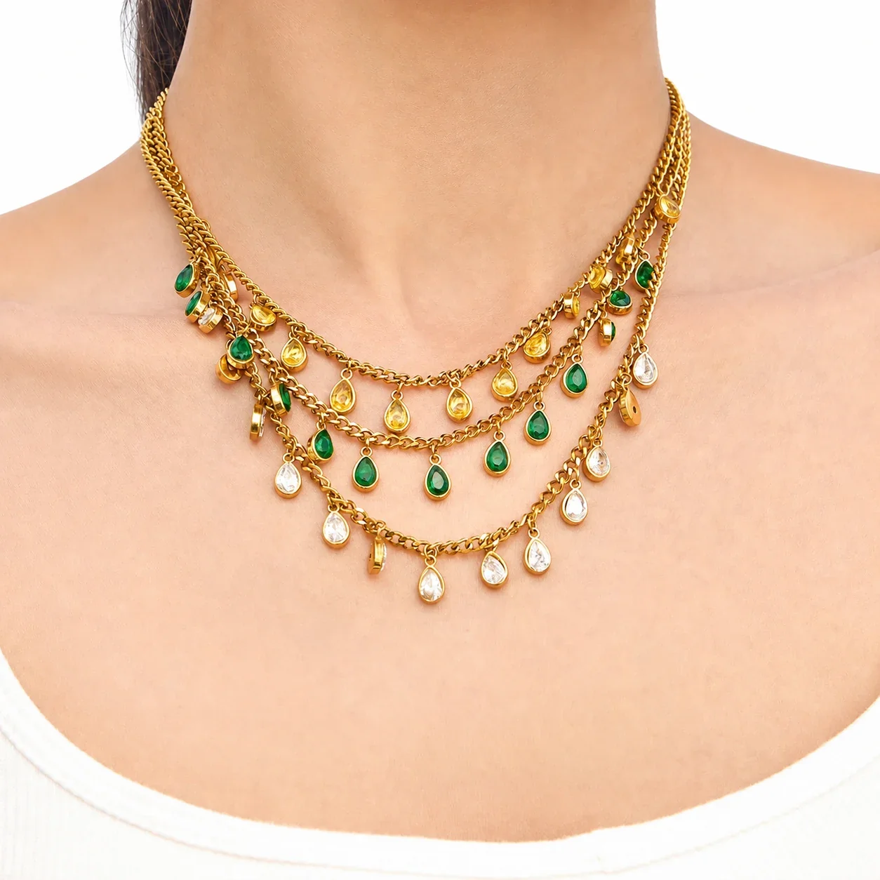 Radiant 316 Stainless Steel Teardrop CZ Necklace