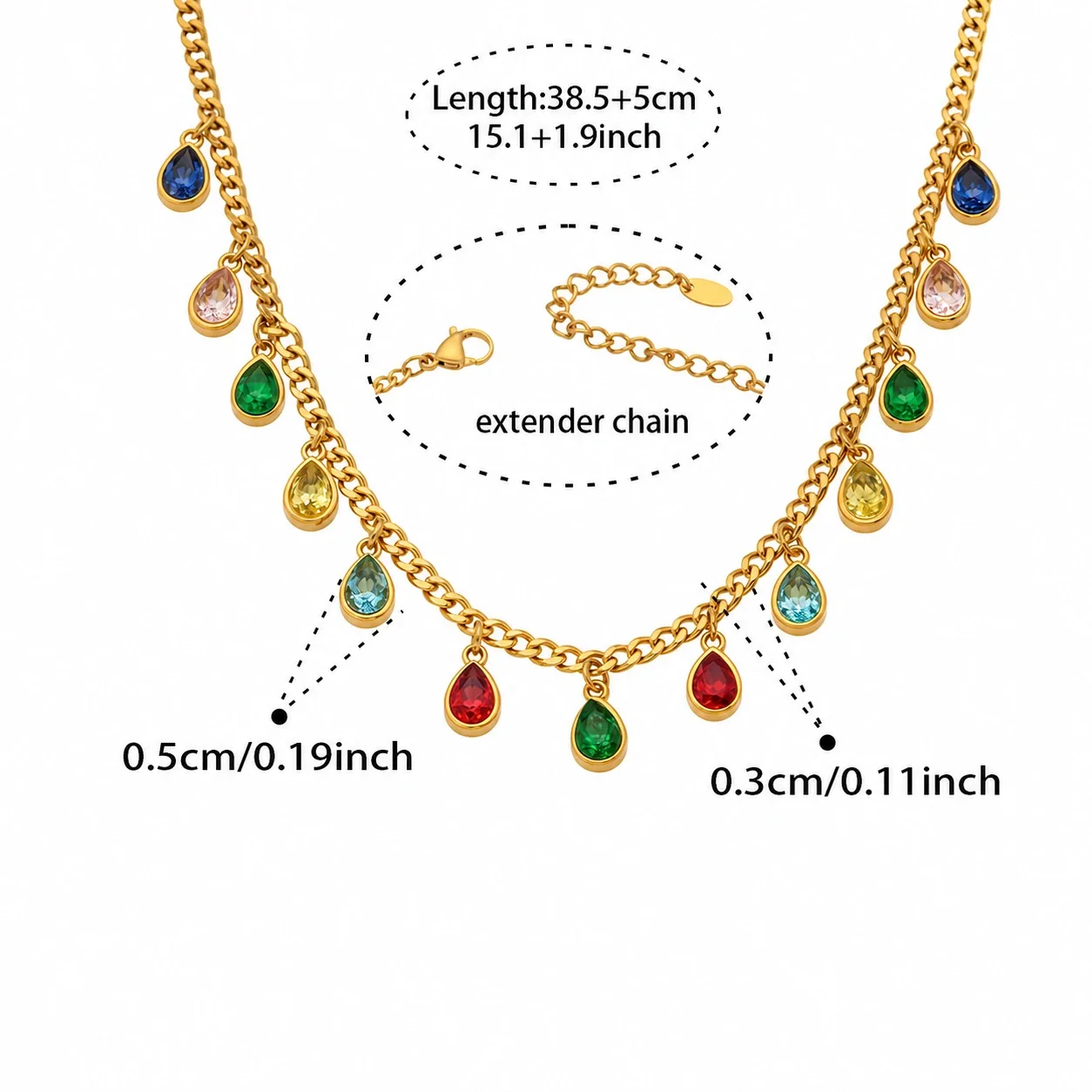 Radiant 316 Stainless Steel Teardrop CZ Necklace - Gold Mixed CZ
