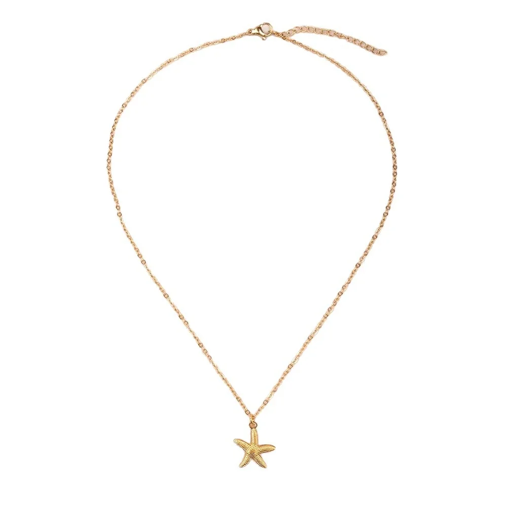 Coastal Gold-Plated Starfish Textured Pendant Necklace