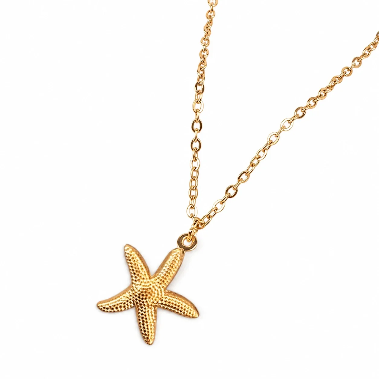 Coastal Gold-Plated Starfish Textured Pendant Necklace