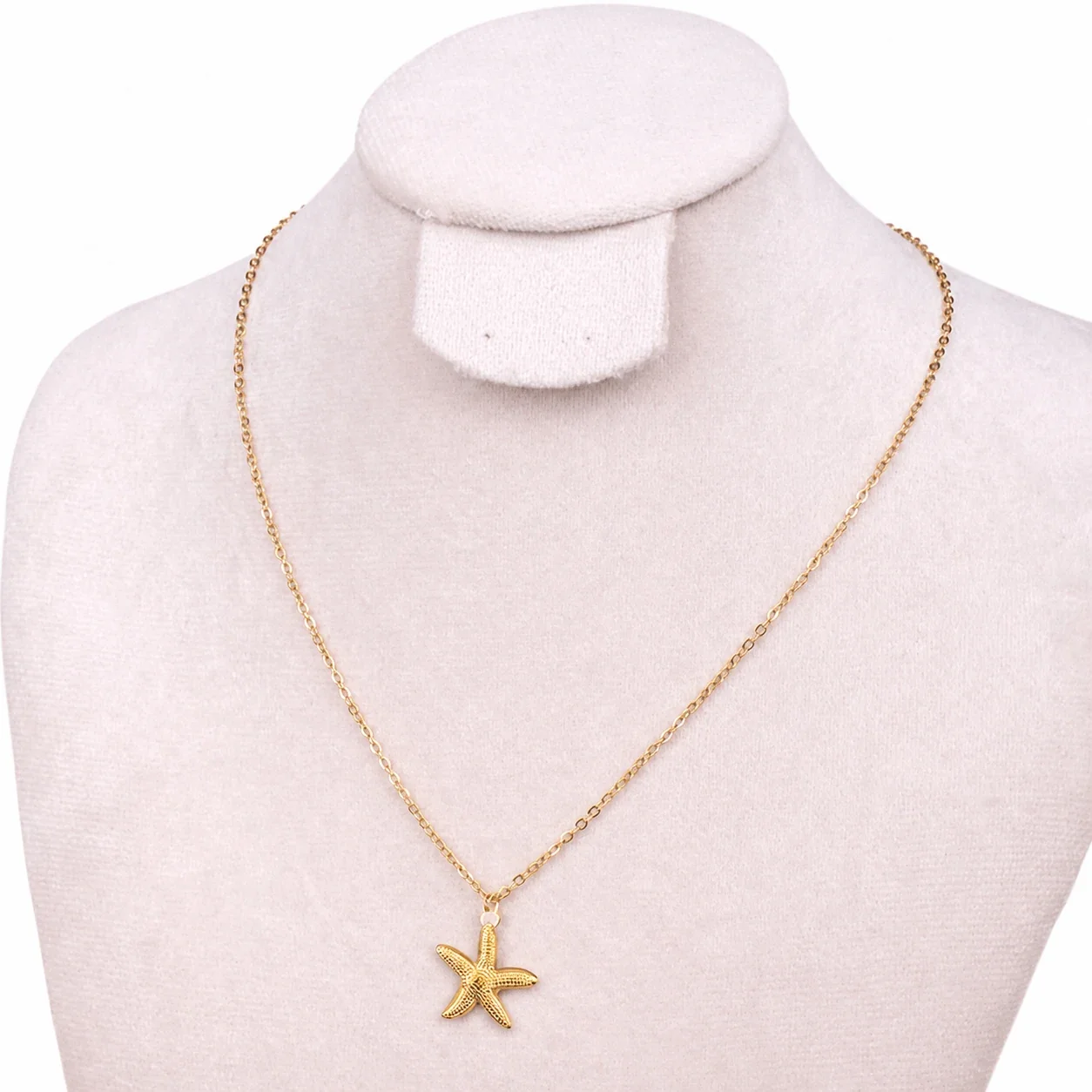 Coastal Gold-Plated Starfish Textured Pendant Necklace