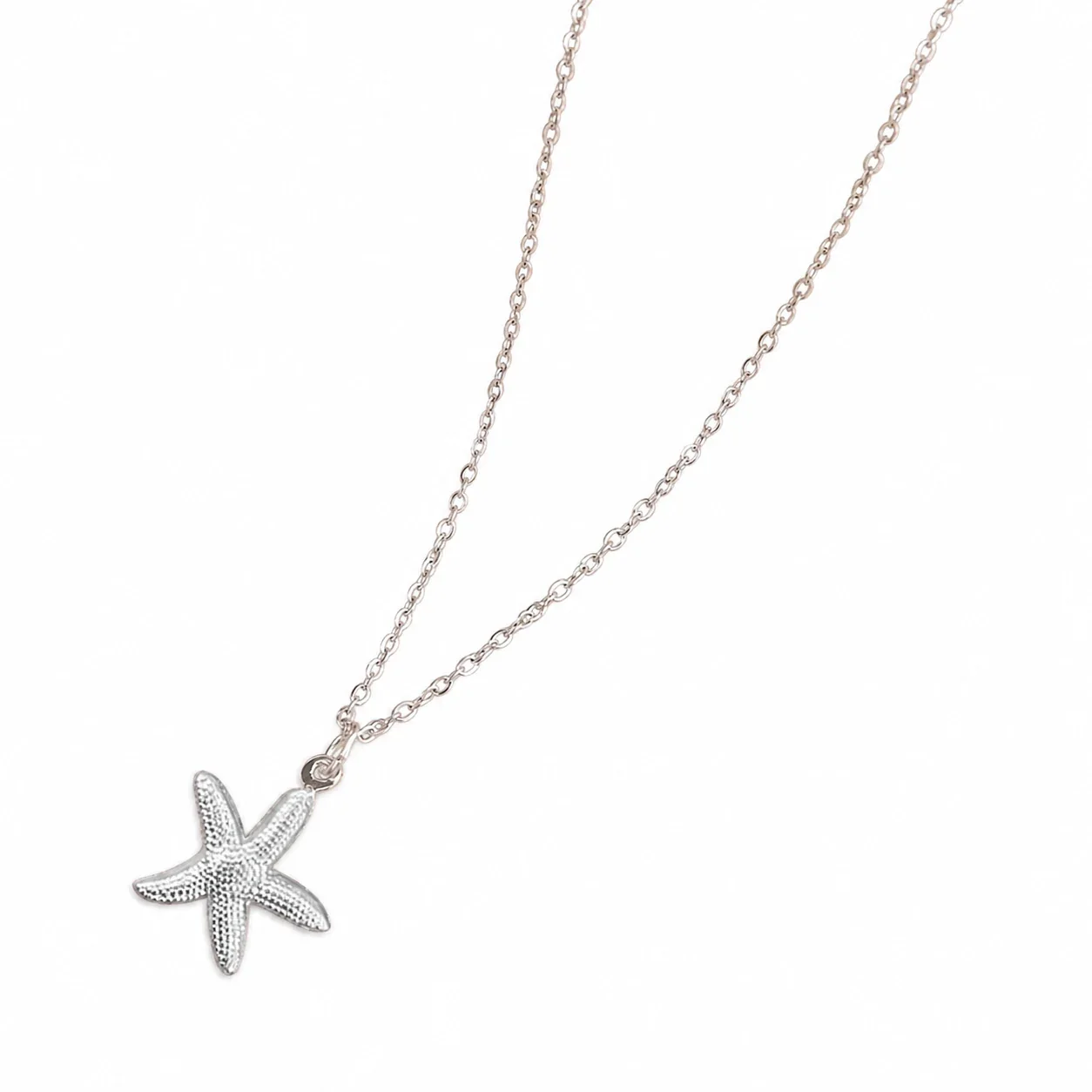 Coastal Gold-Plated Starfish Textured Pendant Necklace - Silver