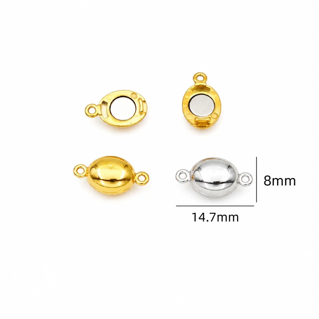 Polished 316 Stainless Steel Magnetic Necklace Clasp - Polished Oval