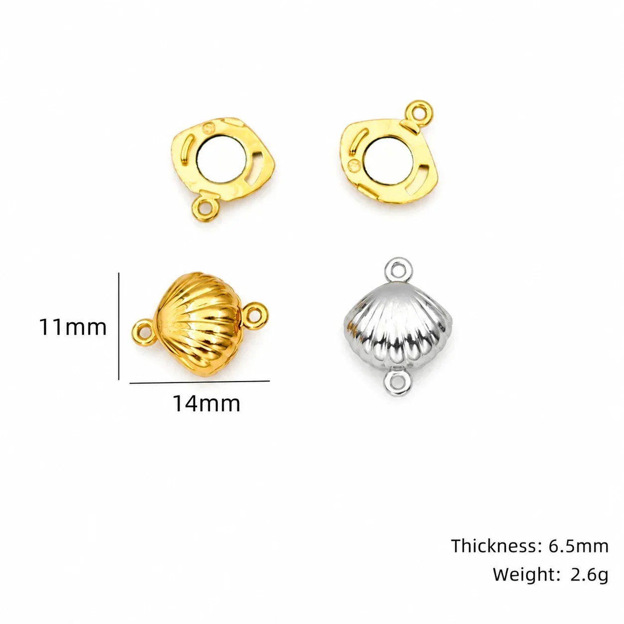 Polished 316 Stainless Steel Magnetic Necklace Clasp - Shell