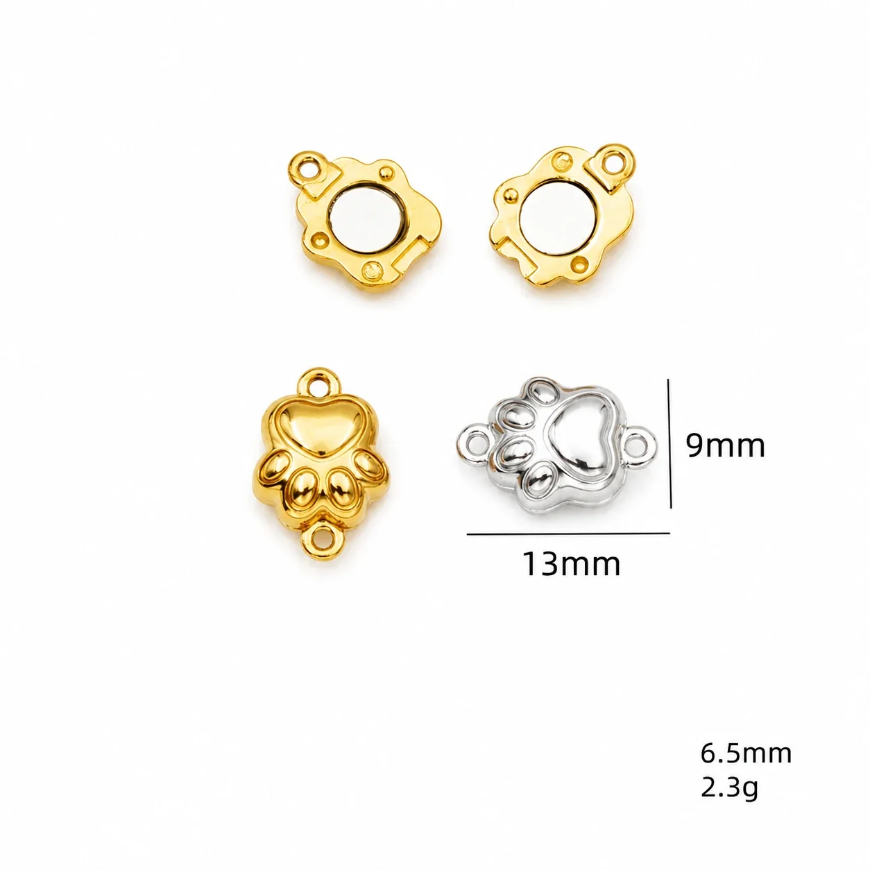 Polished 316 Stainless Steel Magnetic Necklace Clasp - Cat Paw