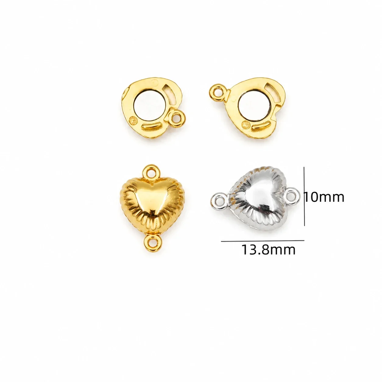 Polished 316 Stainless Steel Magnetic Necklace Clasp - Scalloped Heart