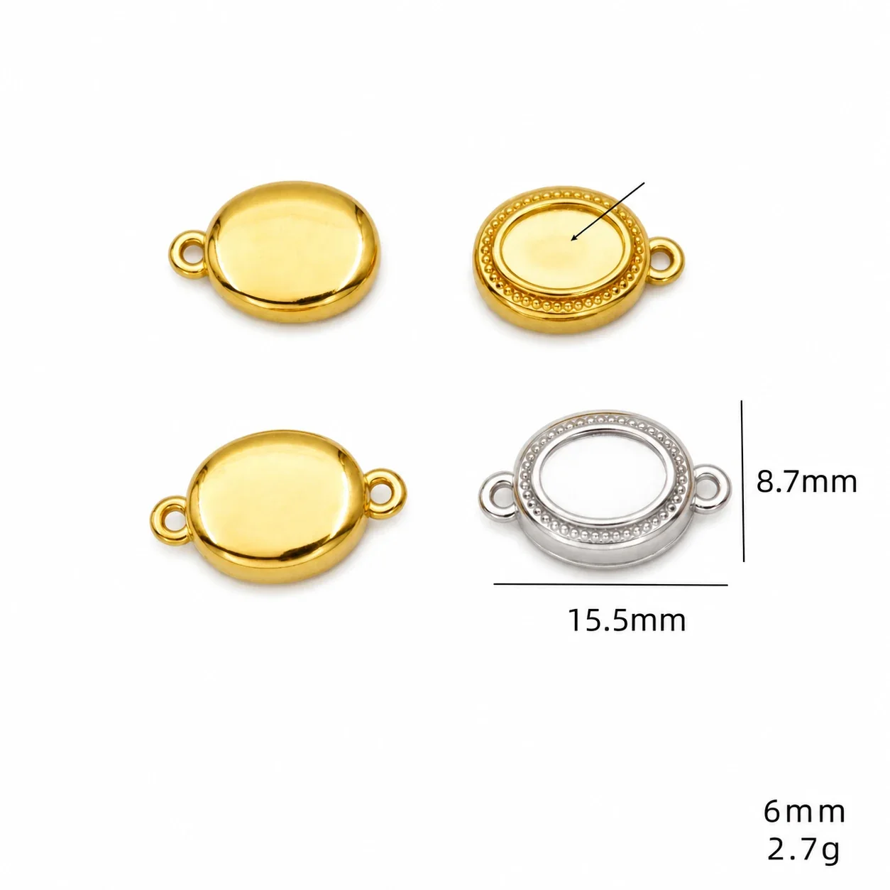 Polished 316 Stainless Steel Magnetic Necklace Clasp - Scalloped Oval