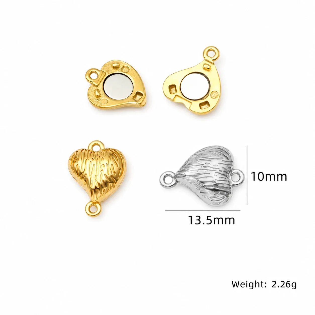 Polished 316 Stainless Steel Magnetic Necklace Clasp - Textured Tilted Heart