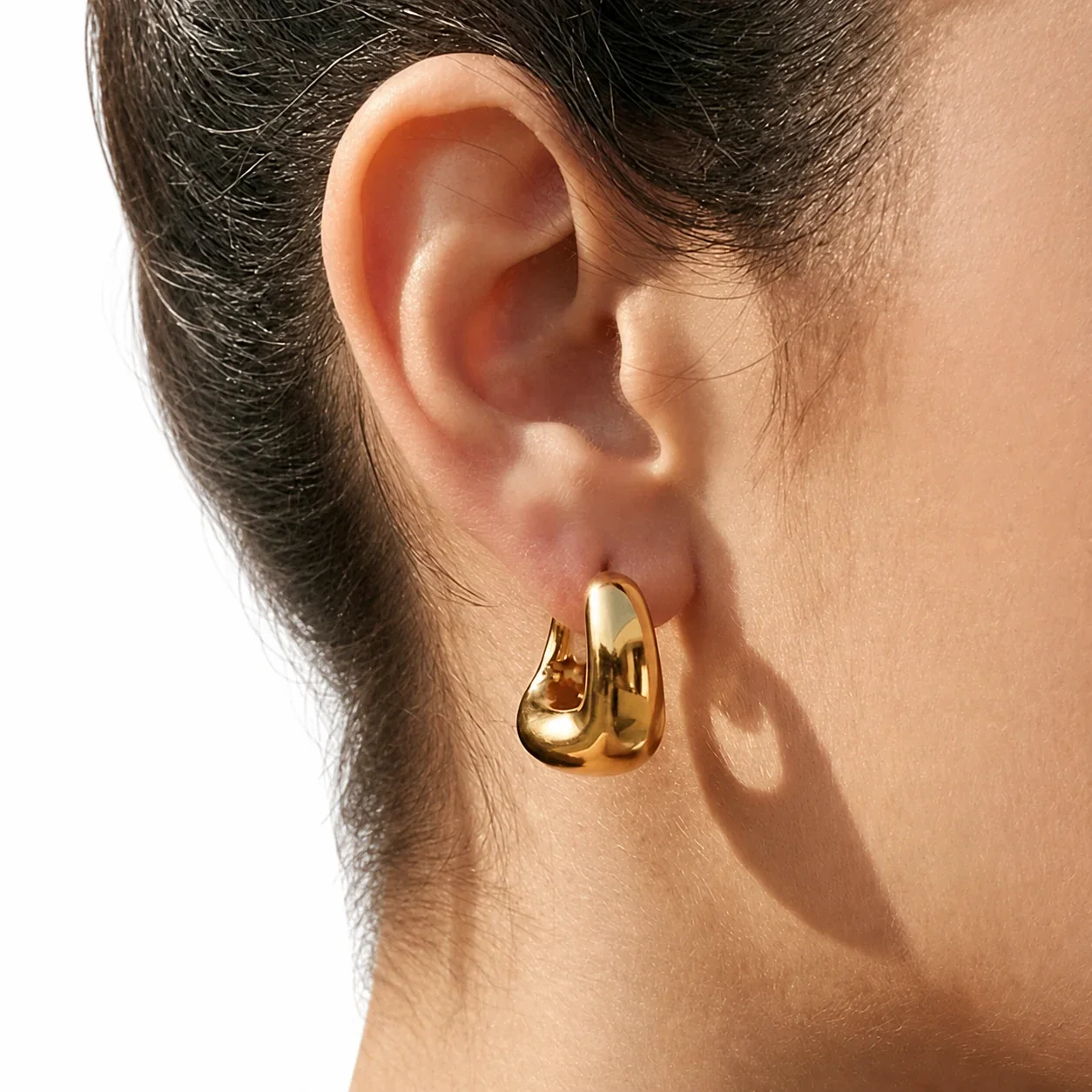 Sculptural Gold-Plated Puffy U Hoop Earrings