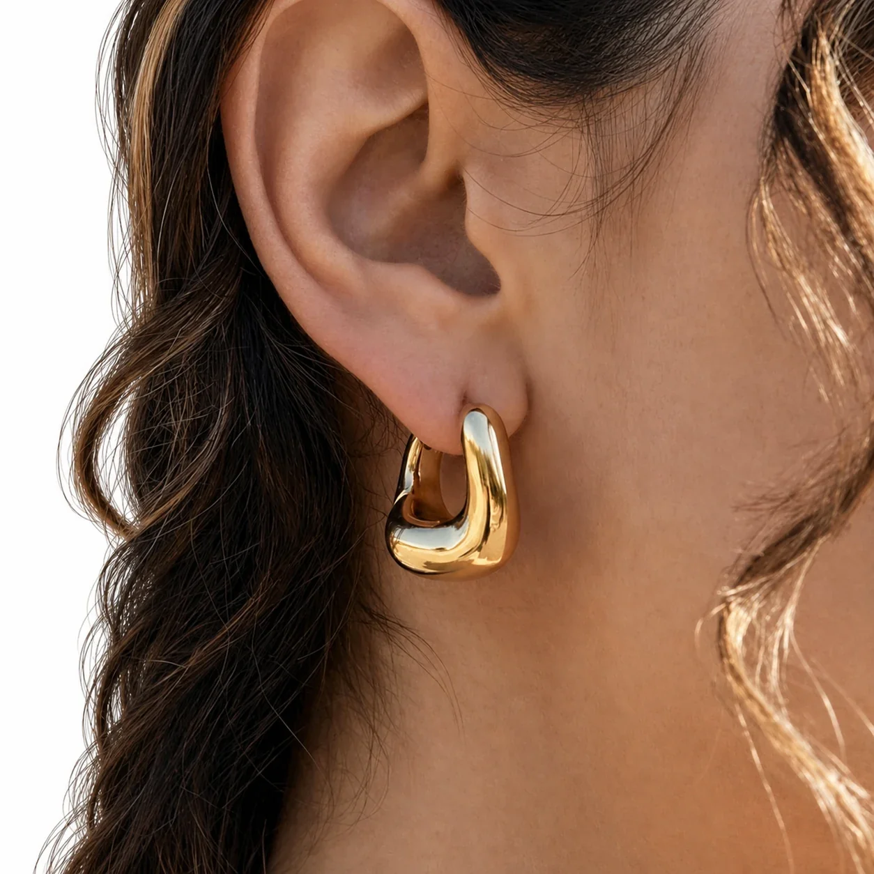Sculptural Gold-Plated Puffy U Hoop Earrings