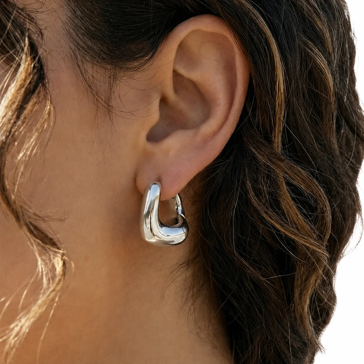 Sculptural Gold-Plated Puffy U Hoop Earrings