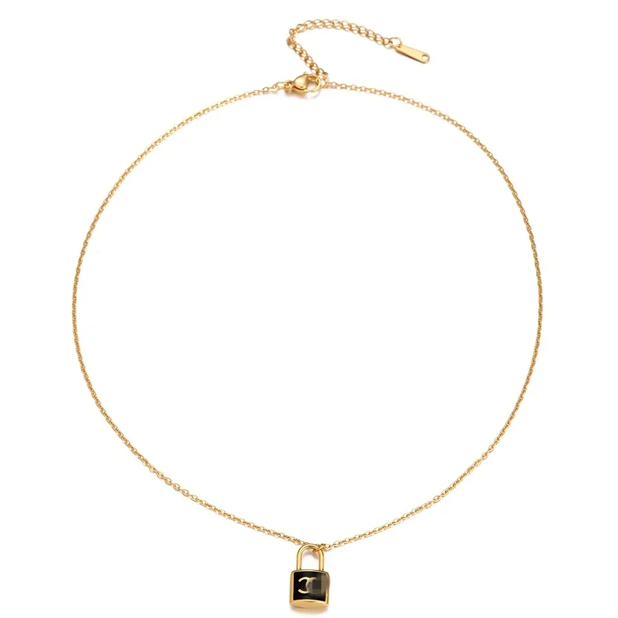 Letter Motif Chain Necklace, Gold-Plated Stainless Steel
