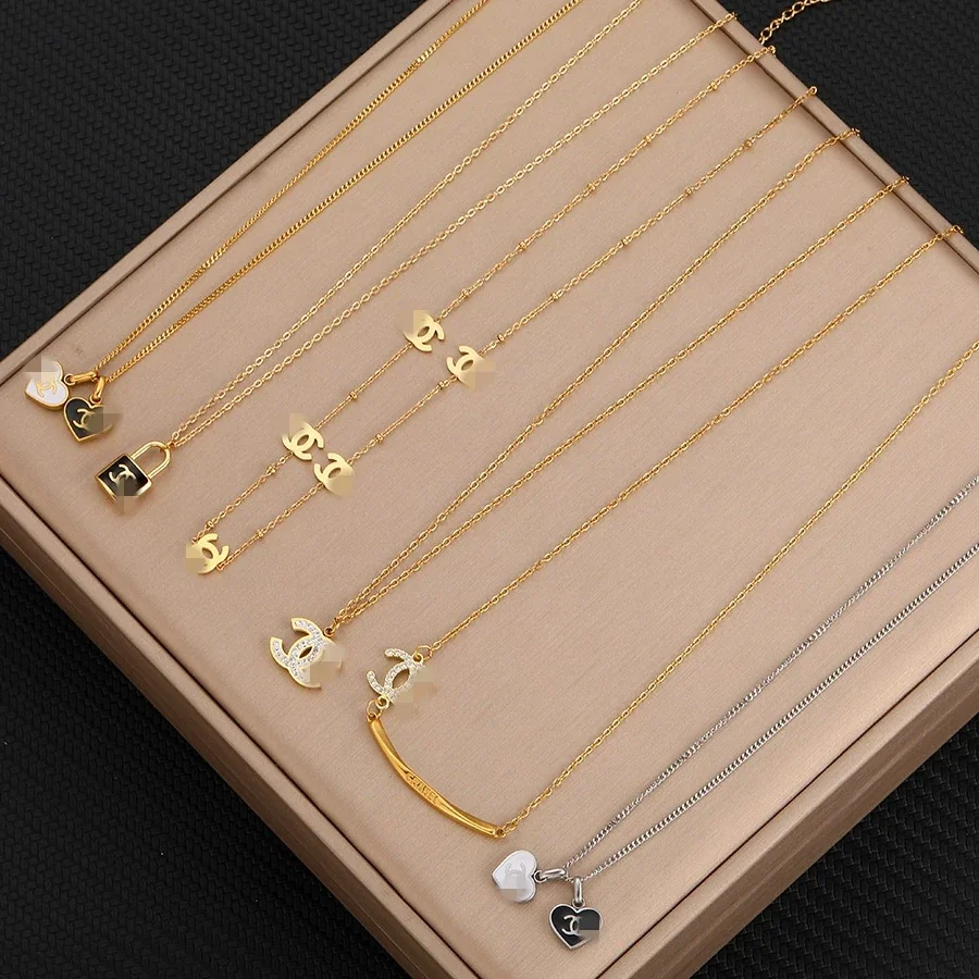 Letter Motif Chain Necklace, Gold-Plated Stainless Steel