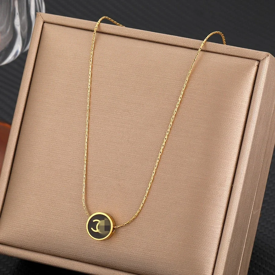 Letter Motif Chain Necklace, Gold-Plated Stainless Steel