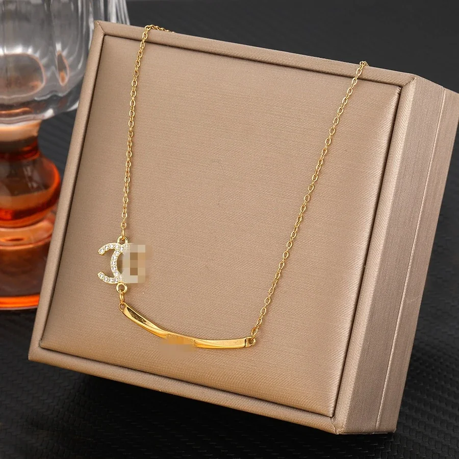 Letter Motif Chain Necklace, Gold-Plated Stainless Steel