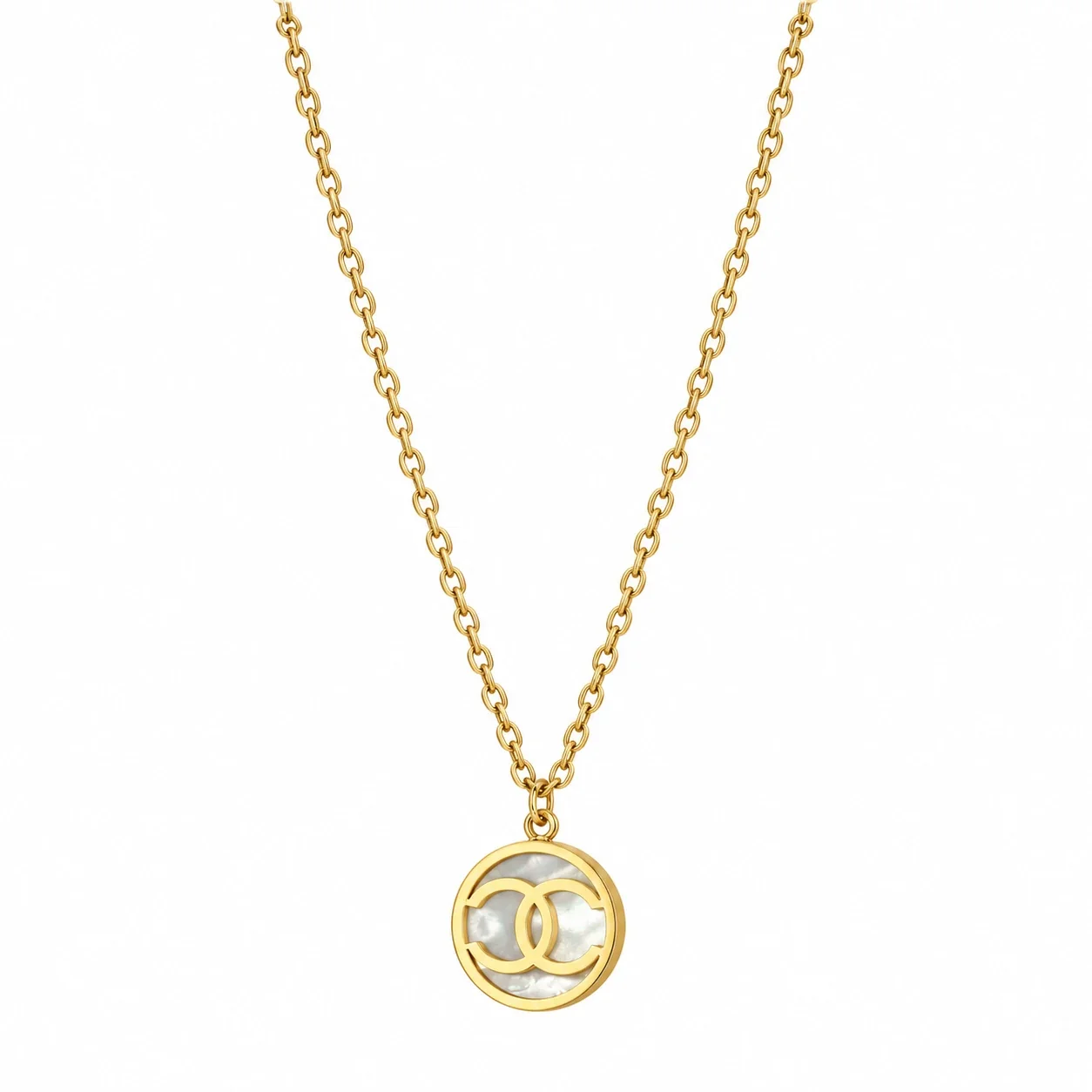 Letter Motif Chain Necklace, Gold-Plated Stainless Steel - Style 3