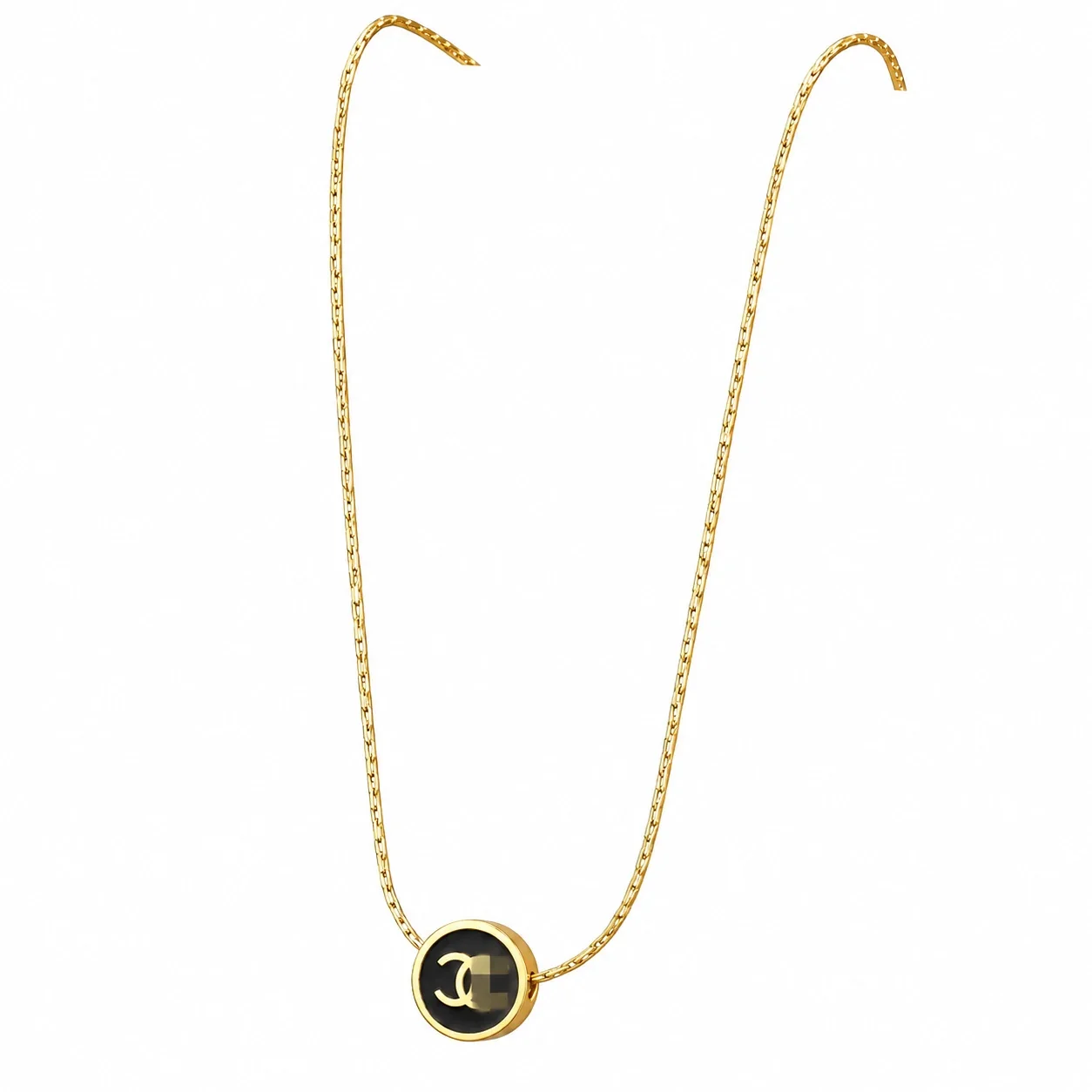Letter Motif Chain Necklace, Gold-Plated Stainless Steel - Style 5