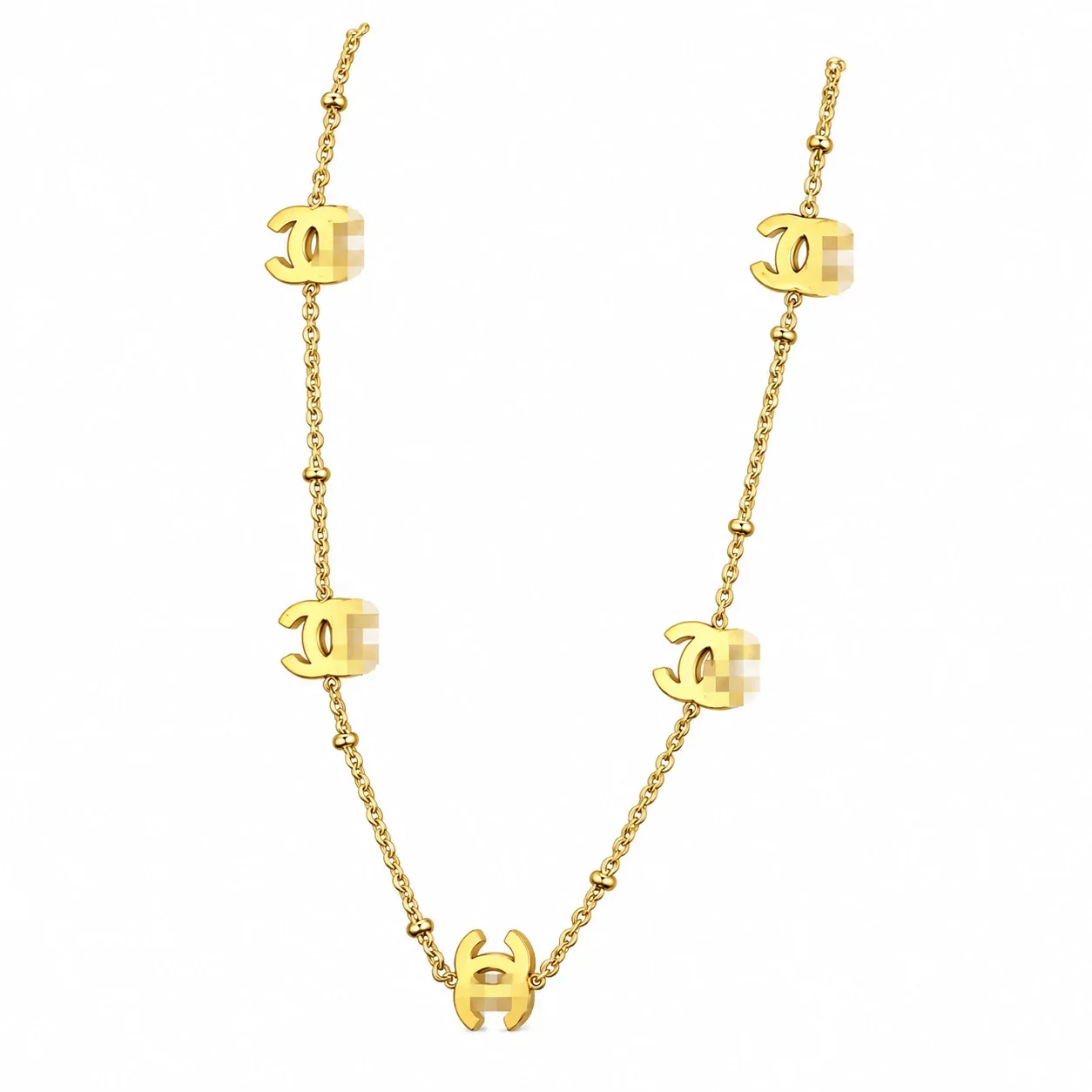 Letter Motif Chain Necklace, Gold-Plated Stainless Steel - Style 6